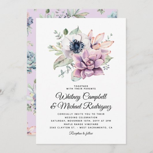Invitation Mariage de fleurs florales rustiques Succulentes (Devant / Derrière)