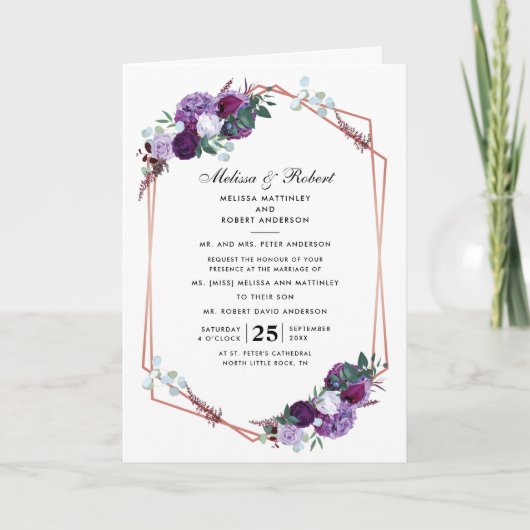 Invitation Mariage de fleurs géométriques violettes (Devant)