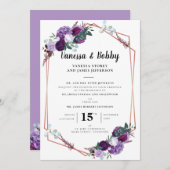 Invitation Mariage de fleurs géométriques violettes (Devant / Derrière)