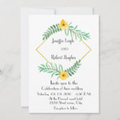 Invitation Mariage de fleurs jaunes Feuilles (Devant)