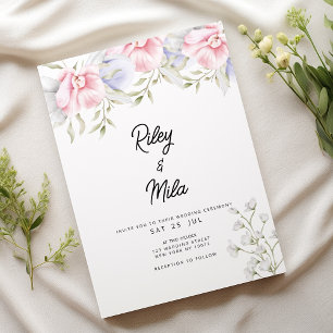 Invitation Mariage de fleurs lilas vert menthe rose botanique