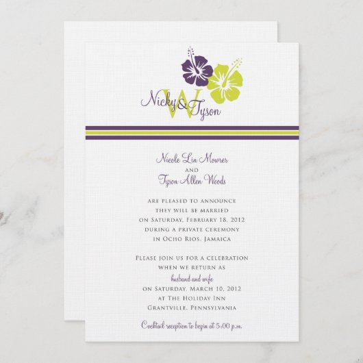 Invitation Mariage de fleurs Monogram Hibiscus (Devant / Derrière)