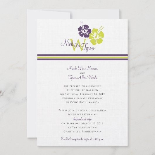 Invitation Mariage de fleurs Monogram Hibiscus (Devant)