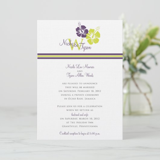 Invitation Mariage de fleurs Monogram Hibiscus (Debout devant)