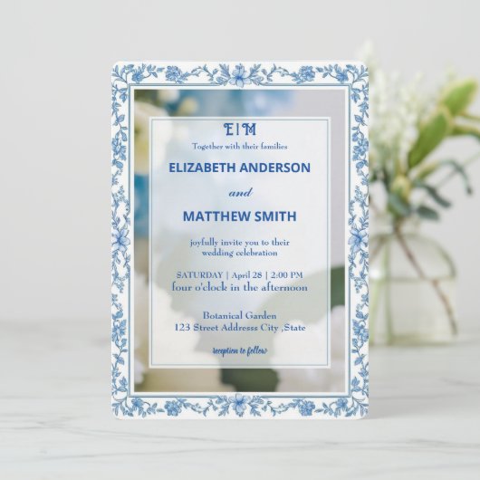 Invitation Mariage de fleurs monogramme classique Elegance Sc (Debout devant)