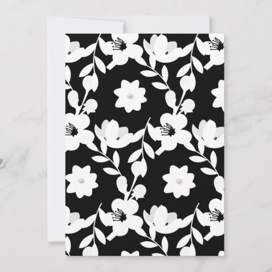 Invitation Mariage de fleurs noir et blanc (Dos)