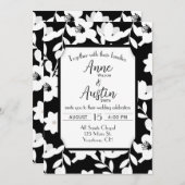 Invitation Mariage de fleurs noir et blanc (Devant / Derrière)