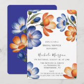 Invitation Mariage de Fleurs Orange et Bleu Cobalt (Devant / Derrière)