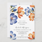 Invitation Mariage de Fleurs Orange et Bleu Cobalt (Devant)