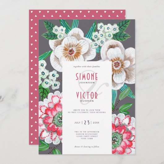 Invitation Mariage de fleurs peintes modernes (Devant / Derrière)