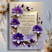Invitation Mariage de fleurs pourpres de feuille d'or