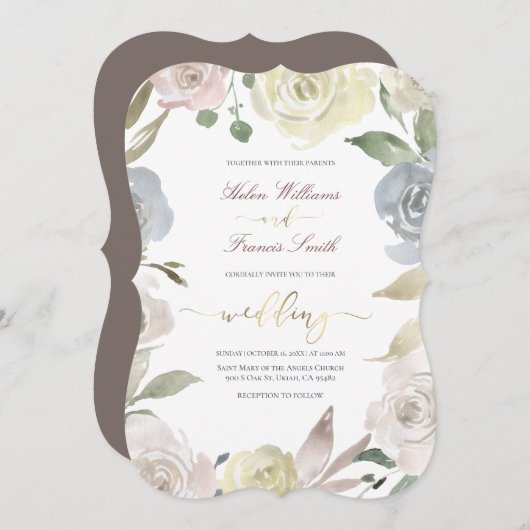 Invitation mariage de fleurs poussiéreuses (Devant / Derrière)