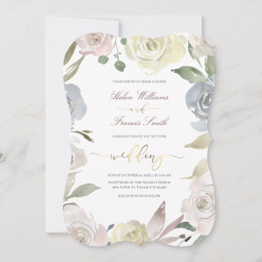 Invitation mariage de fleurs poussiéreuses (Devant)