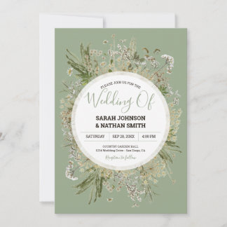 Invitation Mariage de Fleurs Pressées en vert Sage rustique
