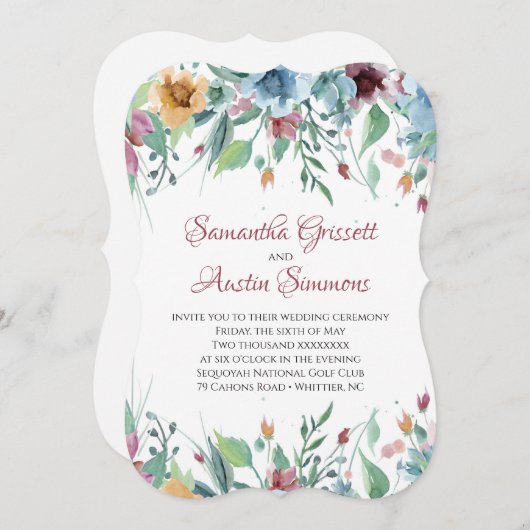 Invitation Mariage de fleurs printanières (Devant / Derrière)