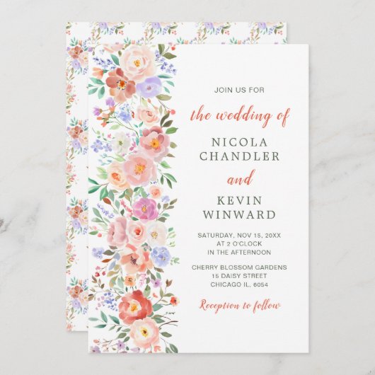 Invitation Mariage de fleurs printanières (Devant / Derrière)