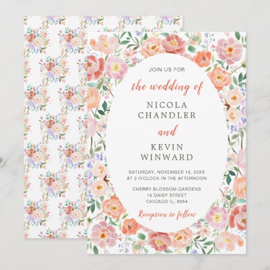 Invitation Mariage de fleurs printanières (Devant / Derrière)