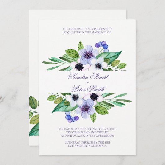 Invitation Mariage De Fleurs Pures Et Roses (Devant / Derrière)