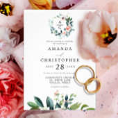 Invitation Mariage de fleurs romantiques rose vierge monogram