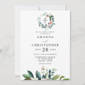 Invitation Mariage de fleurs romantiques rose vierge monogram (Devant)