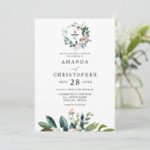 Invitation Mariage de fleurs romantiques rose vierge monogram (Debout devant)