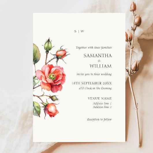 Invitation Mariage de fleurs Rose aquarelle