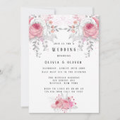 Invitation Mariage de fleurs rose et argent Peony (Devant)