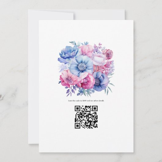 Invitation Mariage de fleurs rose et bleu doux (Dos)