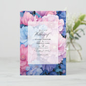 Invitation Mariage de fleurs rose et bleu doux (Debout devant)
