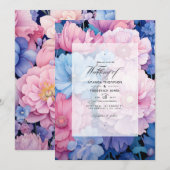 Invitation Mariage de fleurs rose et bleu doux (Devant / Derrière)
