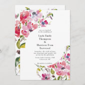 Invitation Mariage de fleurs rose Fleur sauvage aquarelle (Devant / Derrière)