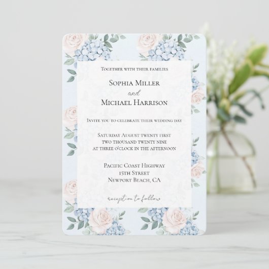 Invitation Mariage de fleurs rose romantique (Debout devant)
