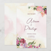 Invitation Mariage de fleurs rose rustique (Devant / Derrière)