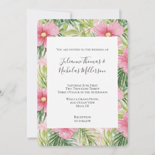 Invitation Mariage de fleurs rose tropicale (Devant)