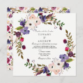 Invitation Mariage de fleurs rose violet botanique (Devant / Derrière)
