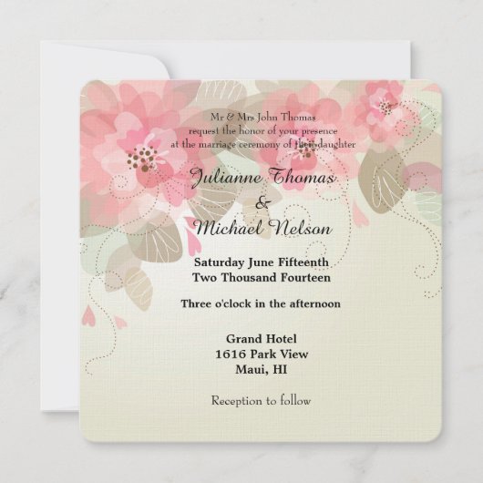 Invitation Mariage de fleurs roses (Devant)