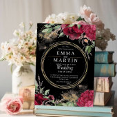 Invitation Mariage de fleurs Roses de Bourgogne noire moderne