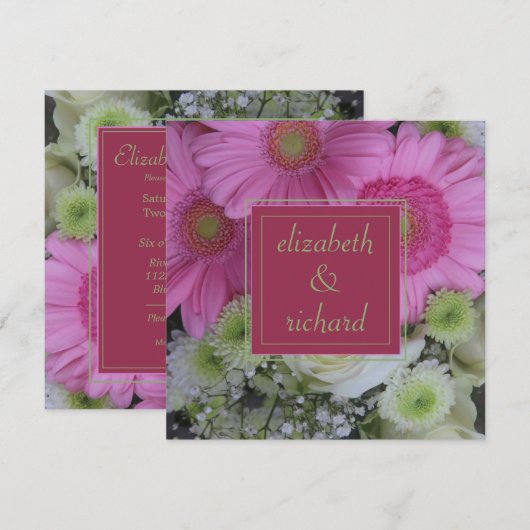 Invitation Mariage de fleurs roses et de rose blanche (Devant / Derrière)