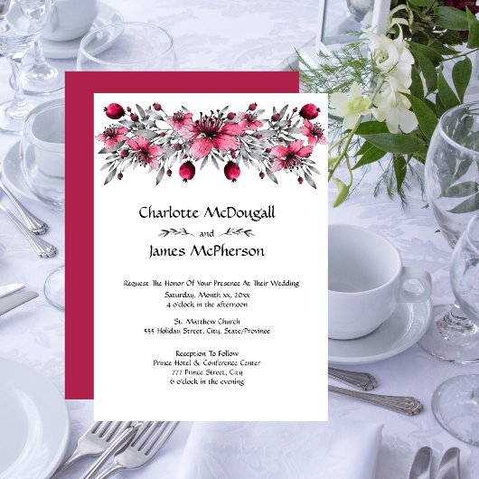 Invitation Mariage de fleurs rouges aquarelles