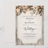 Invitation Mariage de fleurs rustiques de bois (Devant / Derrière)