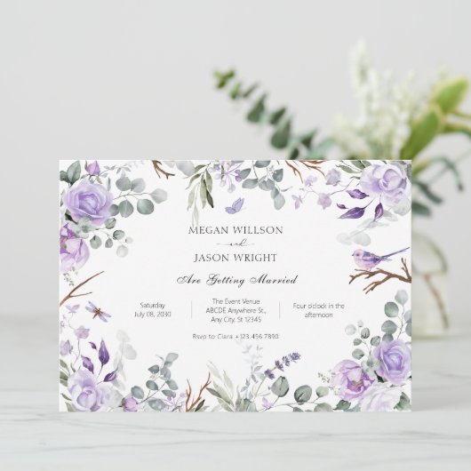 Invitation Mariage de fleurs rustiques violettes (Debout devant)