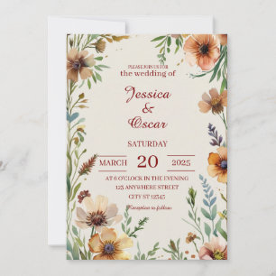 Invitation Mariage de fleurs sauvages aquarelles inspirées de