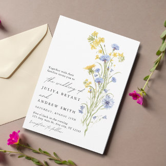 Invitation Mariage de fleurs sauvages jaunes et bleues