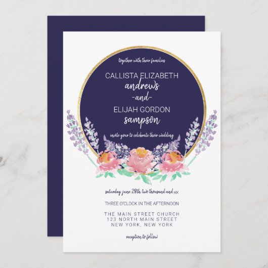 Invitation Mariage de fleurs sauvages rose Lilac (Devant / Derrière)
