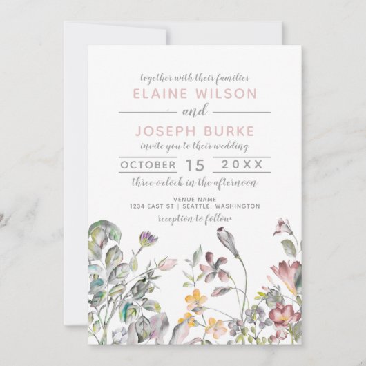 Invitation Mariage de fleurs sauvages rustiques (Devant)