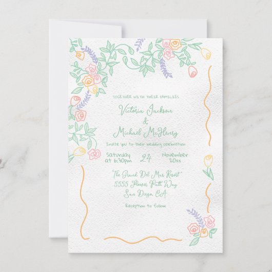 Invitation Mariage de fleurs sauvages sucrées à main (Devant)