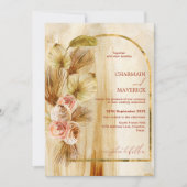 Invitation Mariage de fleurs séchées à l'or antique Arché Boh (Devant)