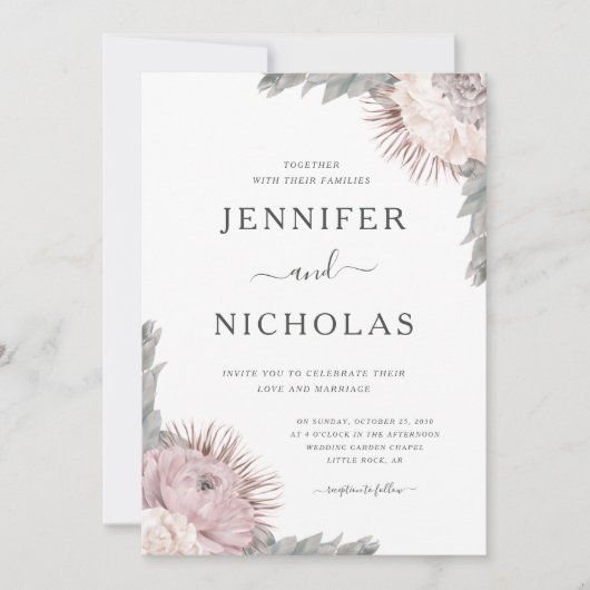 Invitation Mariage de fleurs séchées fleuries de Boho Rose po (Devant)