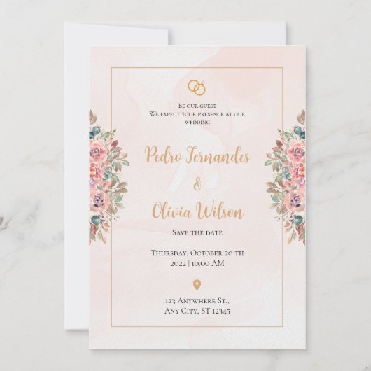 Invitation Mariage de fleurs simples roses (Devant)
