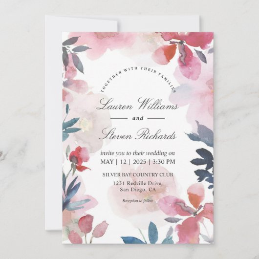 Invitation Mariage de fleurs transparentes bleu rose blanc pe (Devant)